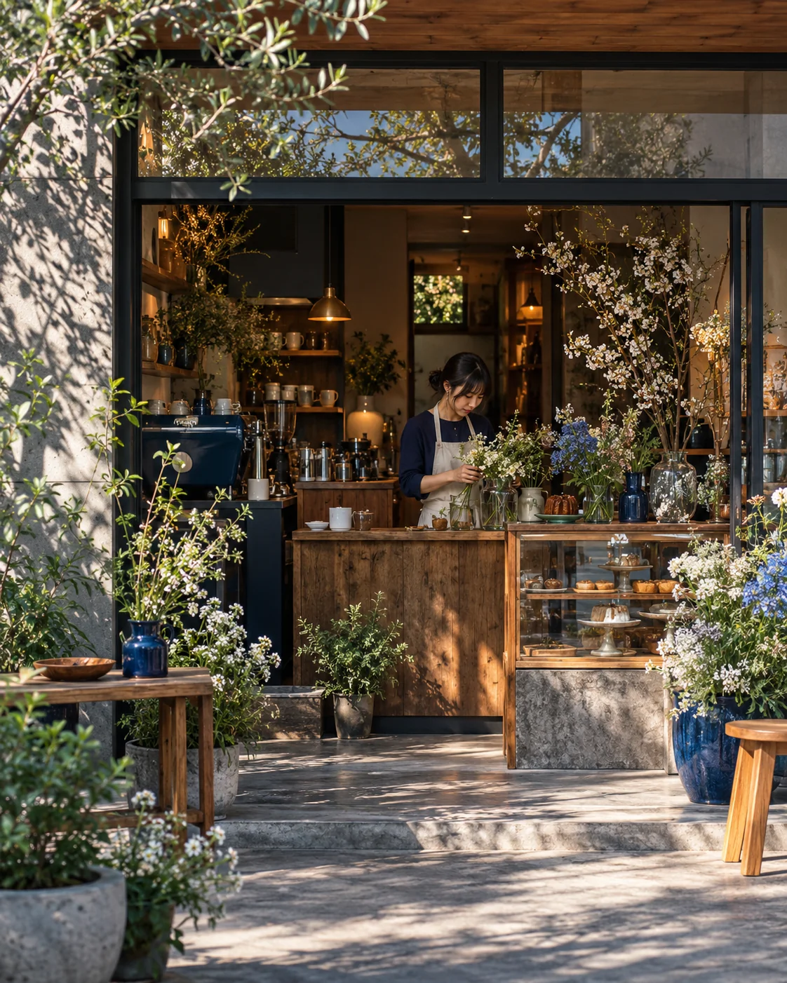花とコーヒーを扱う小さなお店のイメージ